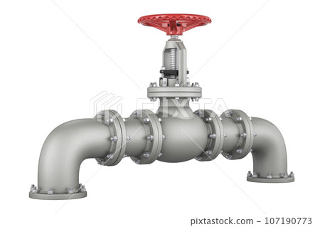 Pipeline with valve, 3D rendering 107190773