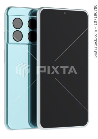 Smartphone front and back views, modern mobile phone, cellphone. 3D rendering 107190780