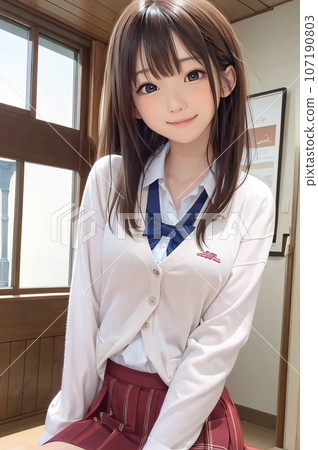 AI 生成的穿著制服的可愛高中女生圖像 107190803