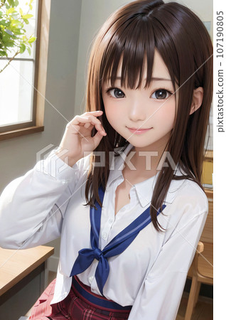 AI-generated image of a cute high school girl in uniform 107190805