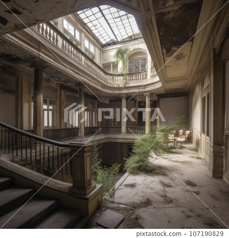 Abandoned Mansion Interiors Abstract Generative AI Illustrations, Demolished Palaces Abandoned Mansion Interiors Abstract Generative AI Illustrations, Demolished Palaces 107190829