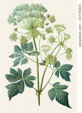 Angelica Botanical Illustration, Archangelica Medicinal Plant, Abstract Generative AI Illustration Angelica Botanical Illustration, Archangelica Medicinal Plant, Abstract Generative AI Illustration 107190831