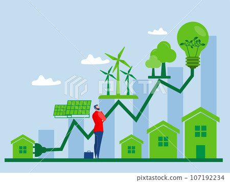 Business invest with growth graph for ESG or ecology problem concept; business invest energy sources. Preserving resources of planet. flat vector illustration 107192234