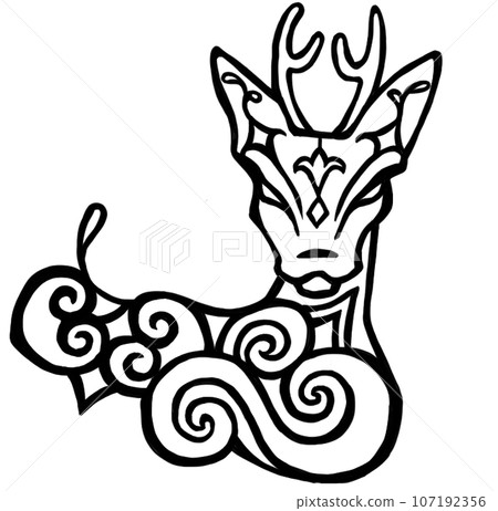 Ainu pattern style deer_Illustration background white-transparent 107192356