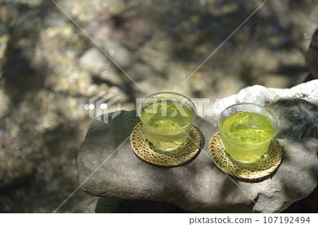 mountain stream and green tea mountain stream and green tea 107192494
