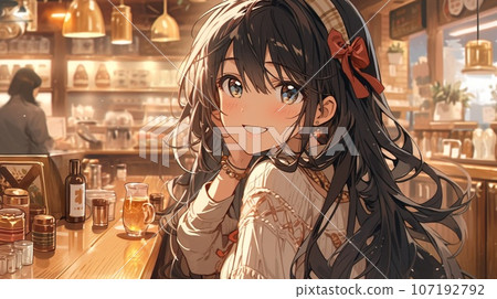 [AI generated image] Beautiful girl in a cafe 1 107192792
