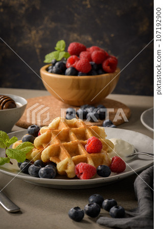 Sweet Homemade Berry Belgian Waffle 107192900