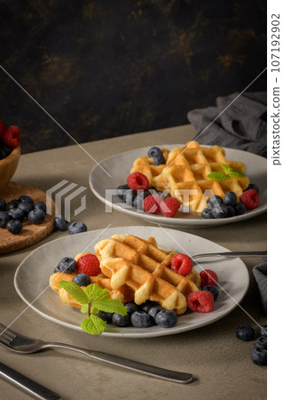 Sweet Homemade Berry Belgian Waffle Sweet Homemade Berry Belgian Waffle 107192902