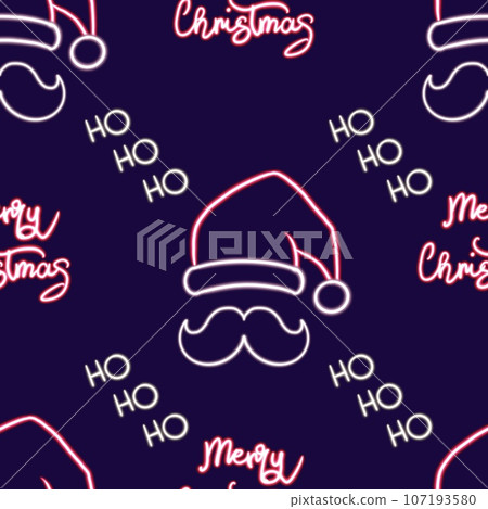 Neon Christmas Seamless Pattern, Glowing Santa's Beard and Hat Illustration. glowing desktop icon, neon sticker, neon figure, glowing figure, neon geometrical figures Neon Christmas Seamless Pattern, Glowing Santa's Beard and Hat Illustration. glowing desktop icon, neon sticker, neon figure, glowing figure, neon geometrical figures 107193580