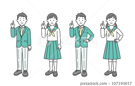 男女學生一根手指向對角線 男女學生一根手指向對角線 107193657