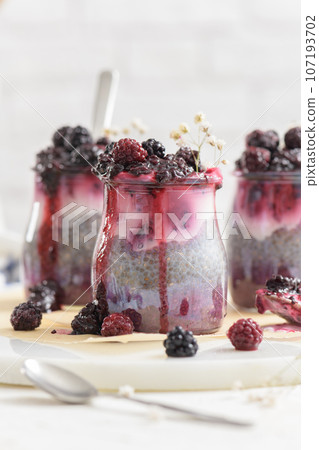 Chia pudding with blackberries Chia pudding with blackberries 107193702