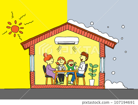 Image illustration of a ZEH/highly insulated home that allows you to live comfortably in both summer and winter 107194691