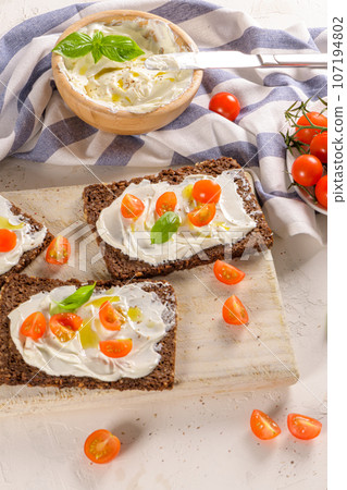Rye bread bruschetta 107194802