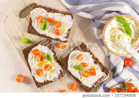 Rye bread bruschetta 107194806