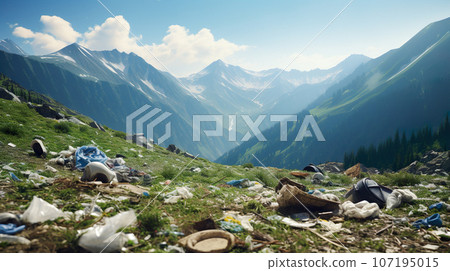 Scenery of garbage dumped on a mountain "AI generated image" Scenery of garbage dumped on a mountain "AI generated image" 107195015