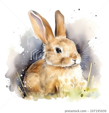 Cute rabbit watercolor illustration AI image 107195830