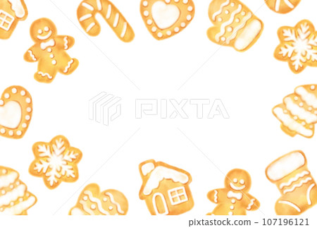 Watercolor various shapes of christmas cookies background illustration 107196121