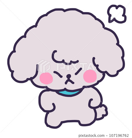 一隻可愛的玩具貴賓犬驕傲地站著，表情憤怒的插圖 107196762