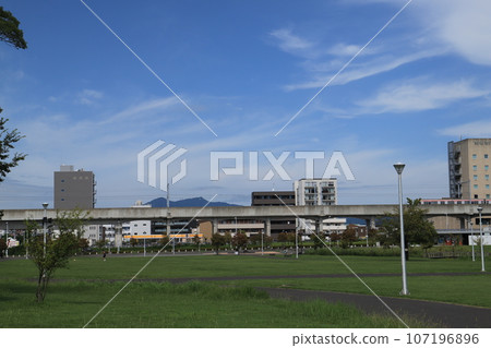 Looking towards Mt. Tsukuba where TX runs from Kenkyugakuen Ekimae Park Looking towards Mt. Tsukuba where TX runs from Kenkyugakuen Ekimae Park 107196896