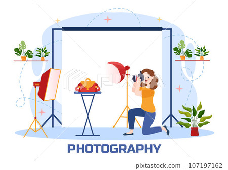 Photography Vector Illustration with Camera and Equipment to Capture Travel, Tourism, Adventure and Memories in a Flat Cartoon Background Design 107197162