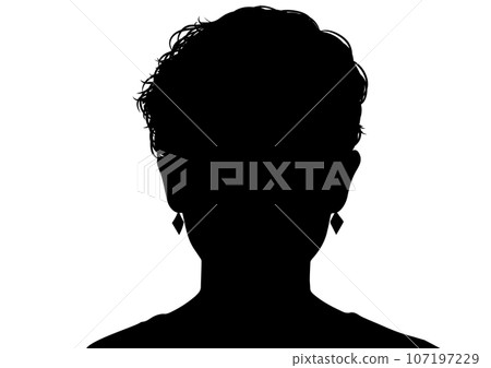 一個非常短髮的女人的正面特寫剪影 一個非常短髮的女人的正面特寫剪影 107197229