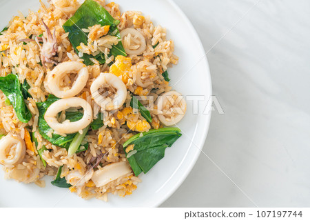 Fried rice with squid or octopus 107197744