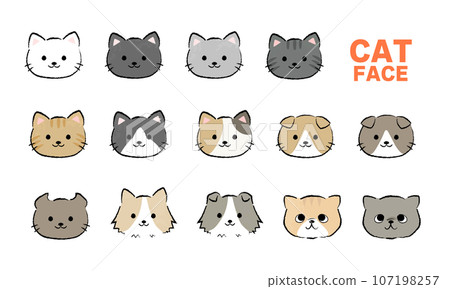一組簡單的各種圖案的貓臉 107198257