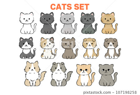 一組簡單的各種圖案的貓 一組簡單的各種圖案的貓 107198258