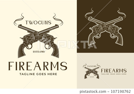 Western Crossed Gun Cowboy Gun Silhouette Revolver in Vintage Retro style Western Crossed Gun Cowboy Gun Silhouette Revolver in Vintage Retro style 107198762