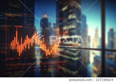 Close-up of a holographic screen displaying current stock charts and quotes. Close-up of a holographic screen displaying current stock charts and quotes. 107199024