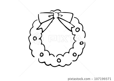 Hand-drawn Christmas wreath (line drawing) 107199371