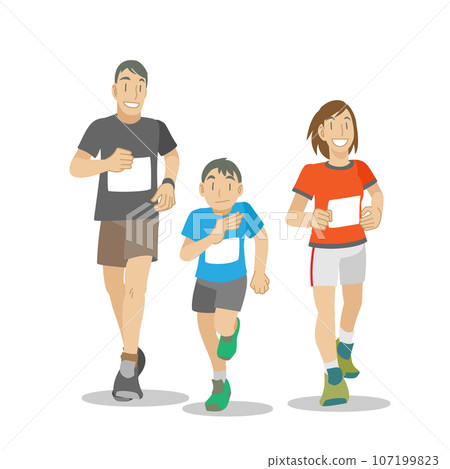 Parent and child enjoying running Parent and child enjoying running 107199823