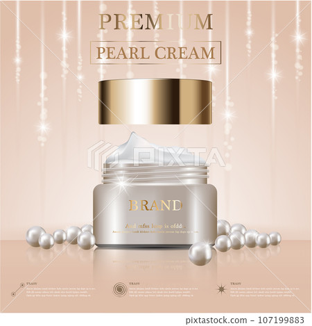 Hydrating facial cream for annual sale or festival sale. white pearl and gold cream mask bottle isolated on golden light background. Graceful cosmetic ads, illustration. Hydrating facial cream for annual sale or festival sale. white pearl and gold cream mask bottle isolated on golden light background. Graceful cosmetic ads, illustration. 107199883