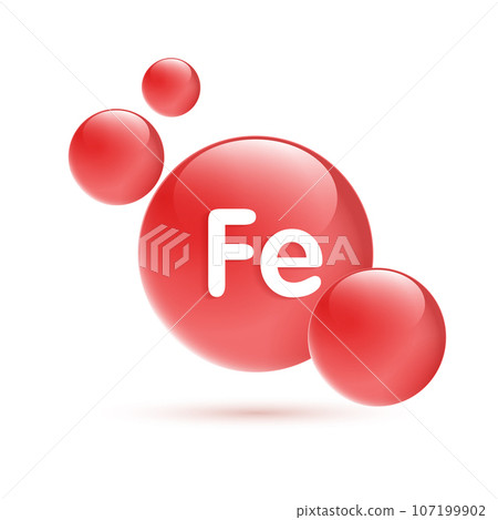 Drop water vitamin Fe blue and structure. vitamin solution complex with chemical formula from nature. beauty treatment nutrition skin care design. medical and scientific concepts for cosmetic. vector. 107199902