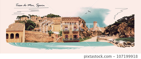 View of ancient fortress in Tossa de mar. Costa Brava, Spain 107199918