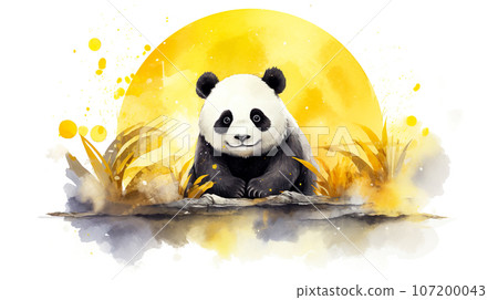 可愛的熊貓和月亮插畫背景“AI生成圖像” 107200043