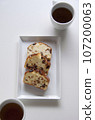 Pound cake and coffee, white space, overhead view 107200063