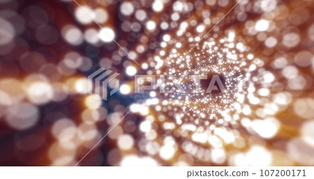 Tunnel of orange energy particles blurred bokeh glowing bright abstract background Tunnel of orange energy particles blurred bokeh glowing bright abstract background 107200171