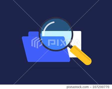 File Search with Magnifying Glass icon. Business Document Archive and Directory concept. Vector illustration isolated on dark background with icons 107200770