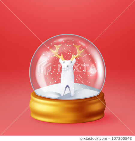 3D Glass Christmas Snow Globe with Deer 107200848