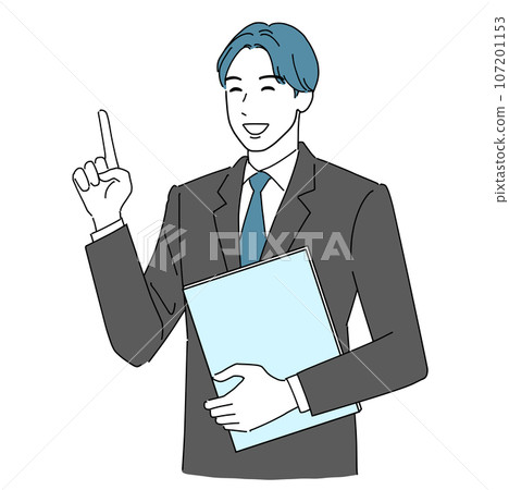 A refreshing young office worker pointing with a smile A refreshing young office worker pointing with a smile 107201153