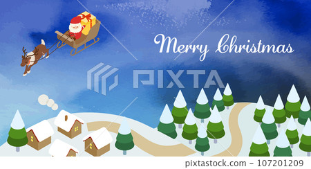 Watercolor style_Santa Claus and Christmas night background illustration 107201209