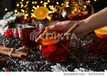 Concept of delicious hot drink - tea, berry - fruit tea 107202016