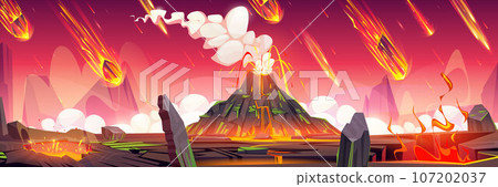 Volcano lava eruption vector cartoon background Volcano lava eruption vector cartoon background 107202037