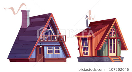 Set of wooden chalet houses 107202046