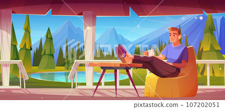 Man sits relaxing and drinking tea outside Man sits relaxing and drinking tea outside 107202051