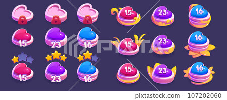 Heart shaped indicators to select game level. Heart shaped indicators to select game level. 107202060
