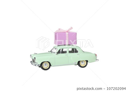 PNG car with gifts isolated on white background. PNG car with gifts isolated on white background. 107202094