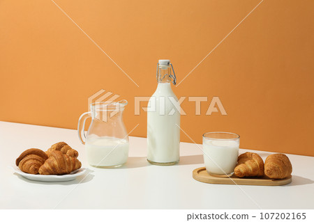 Breakfast tasty food concept - milk with bakery products Breakfast tasty food concept - milk with bakery products 107202165