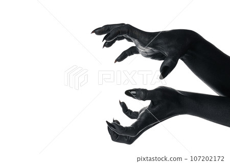 PNG, black painted hands, isolated on white background. 107202172